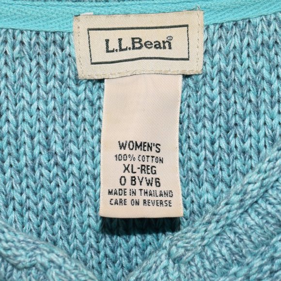 L.L. Bean Cardigan Sweater Womens XL Turquoise 100% Cotton Button Down - Picture 2 of 3